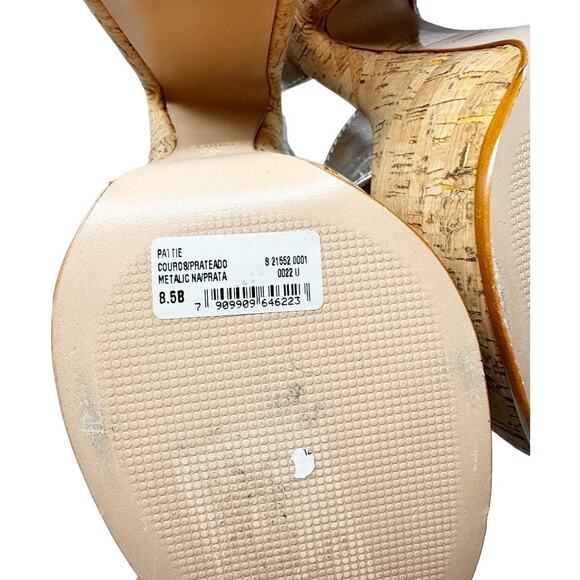 NEW Schutz Pattie Metallic Leather Platform Sandal Chunky Heel Silver US 8.5 - Picture 8 of 8